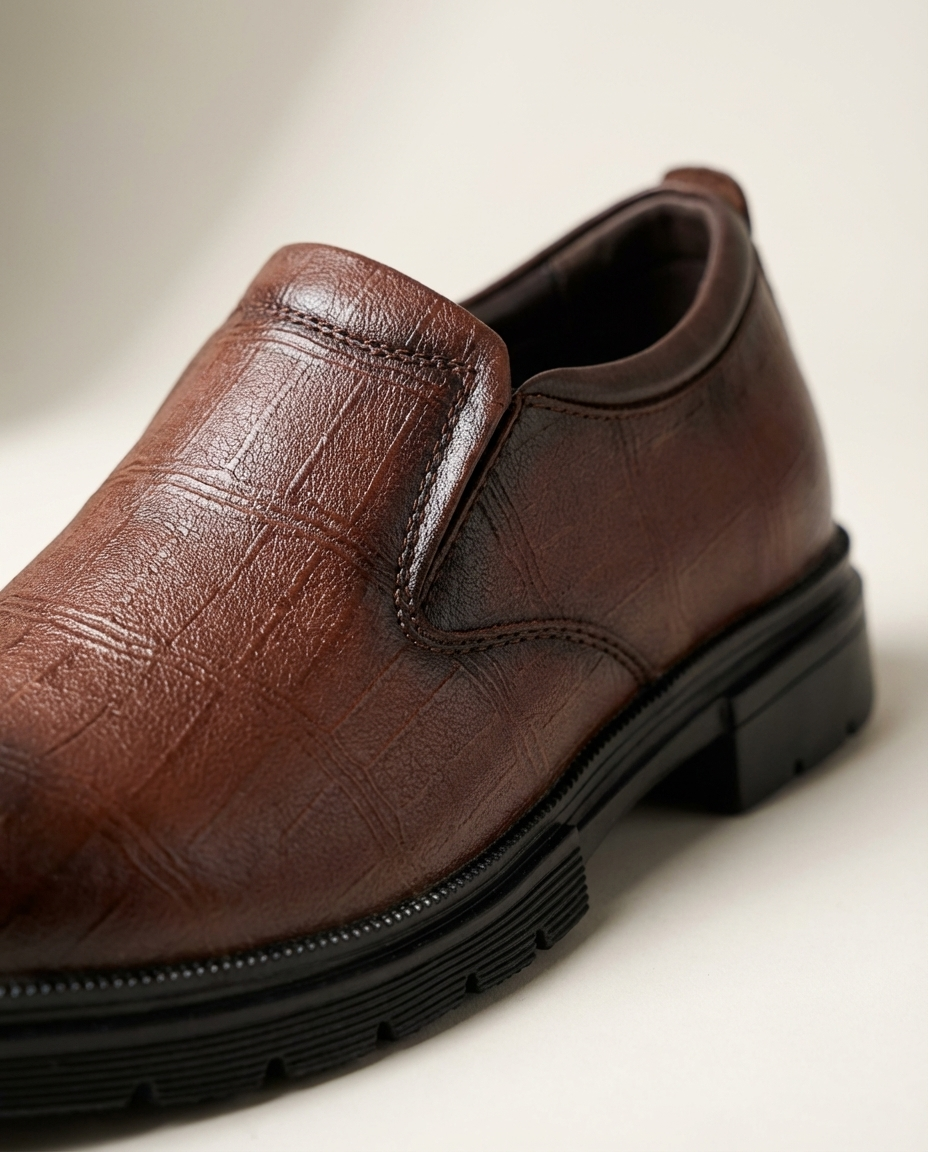 Serena | Elegant Brown Textured Leather Slip-On Loafers
