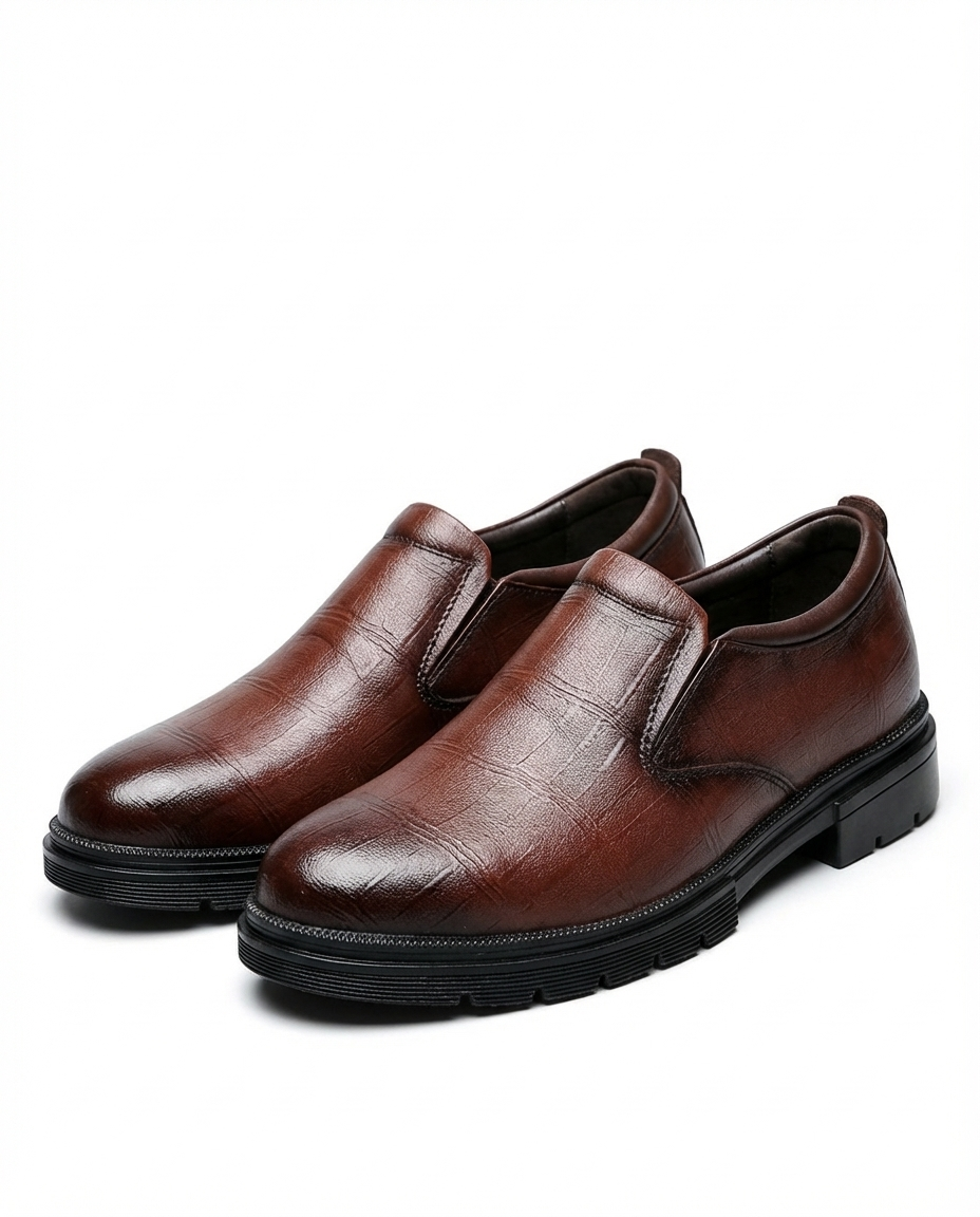 Serena | Elegant Brown Textured Leather Slip-On Loafers