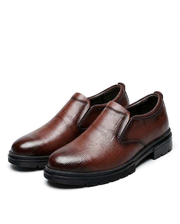 Serena | Elegant Brown Textured Leather Slip-On Loafers
