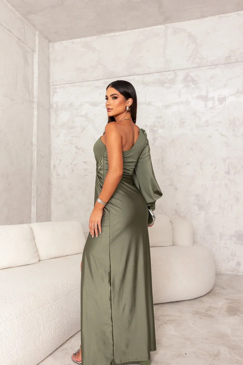 Elena | Elegant One Shoulder Drape Maxi Gown