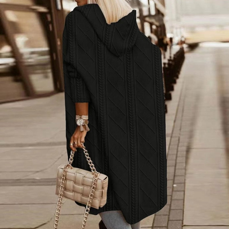 Sybil | Chic Cable Knit Hooded Duster Cardigan