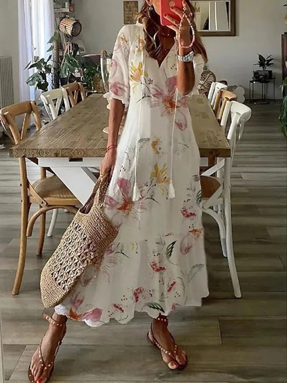 Millie | Boho V-Neck Maxi Dress With Diamond Print
