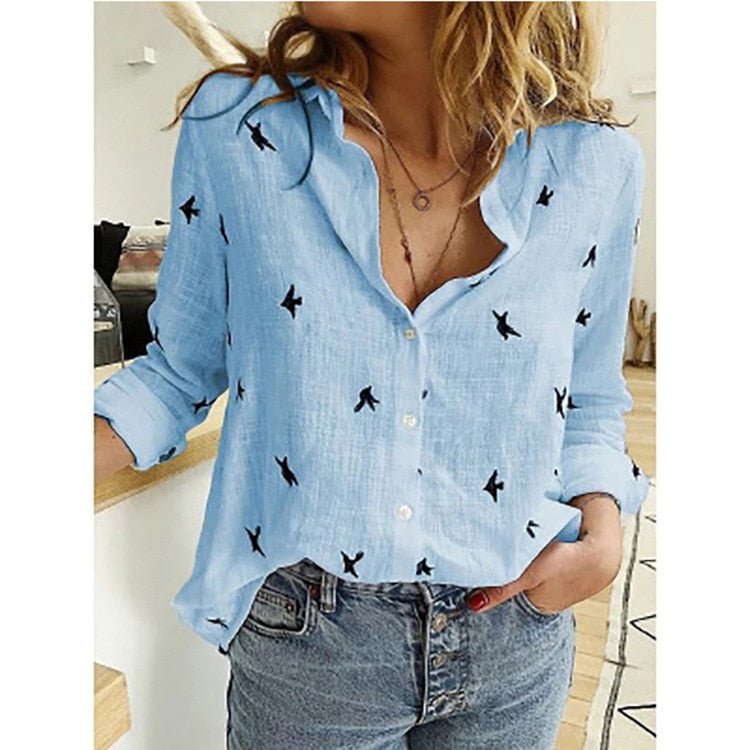 Lexi | Stylish Pink Linen Button-Up Blouse With Star Print