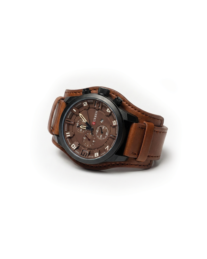 Phoenix | Sleek Brown Leather Chronograph Watch With 3D Markers