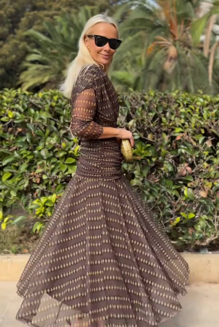 Belinda | Boho V-Neck Patterned Mesh Maxi Dress