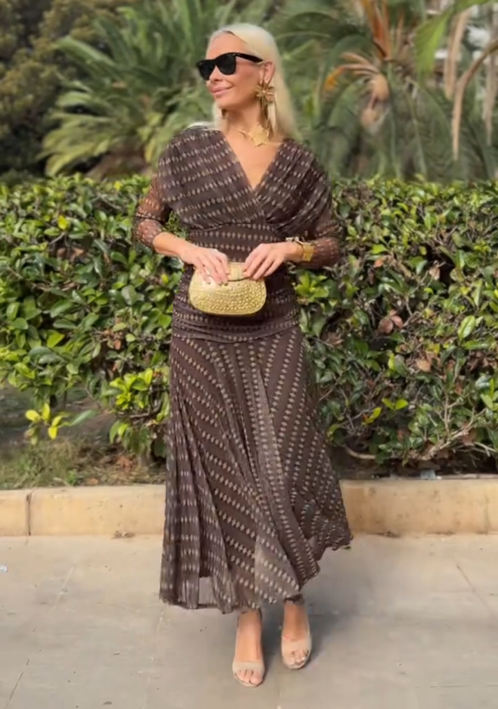 Belinda | Boho V-Neck Patterned Mesh Maxi Dress