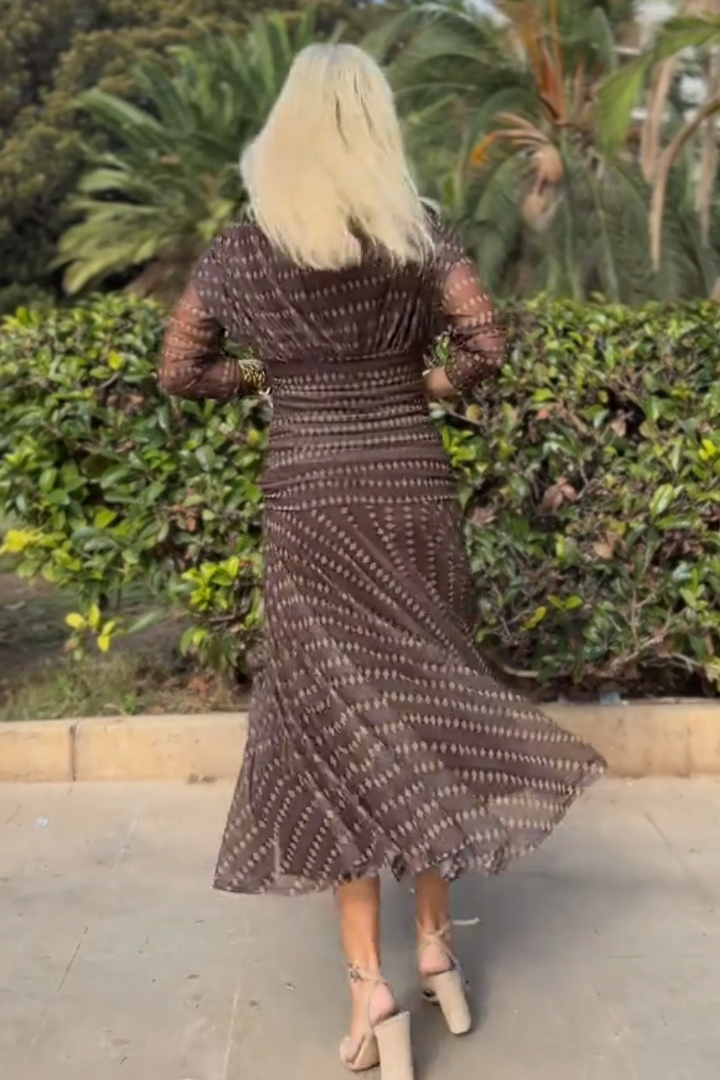 Belinda | Boho V-Neck Patterned Mesh Maxi Dress
