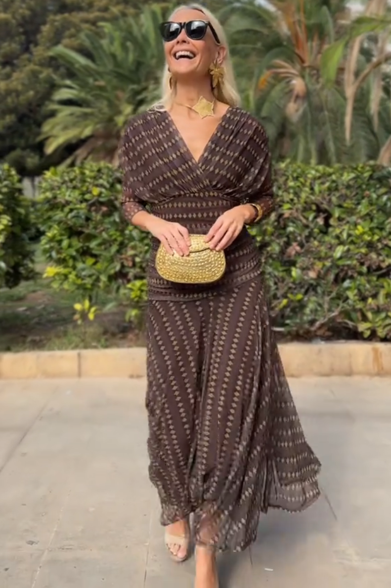 Belinda | Boho V-Neck Patterned Mesh Maxi Dress