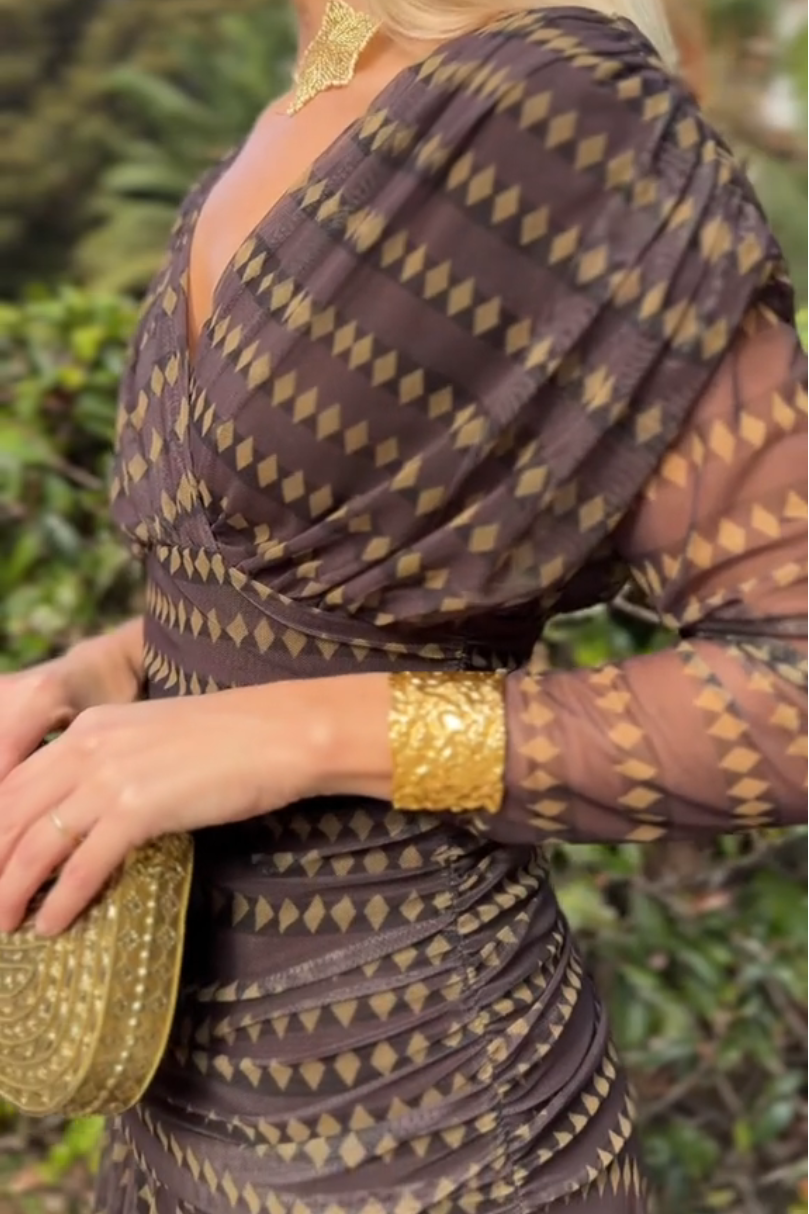 Belinda | Boho V-Neck Patterned Mesh Maxi Dress