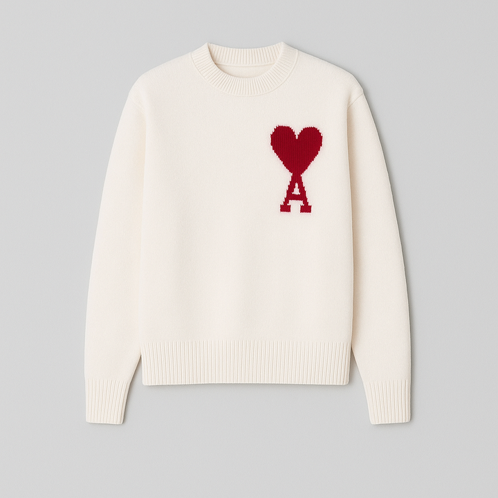 Cordelia | Chic Heart Detail Crew Neck Knit Sweater