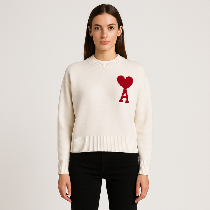 Cordelia | Chic Heart Detail Crew Neck Knit Sweater