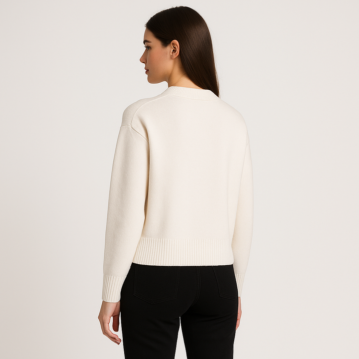 Cordelia | Chic Heart Detail Crew Neck Knit Sweater