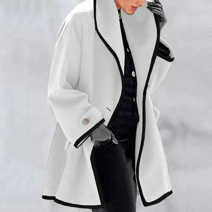Theodora | Elegant Double Breasted Oversized Coat With Black Trim