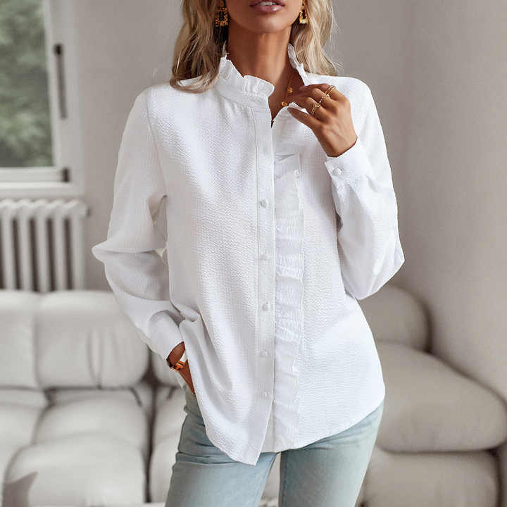 Felicia | Elegant Ruffle Long Sleeve Button Up Blouse