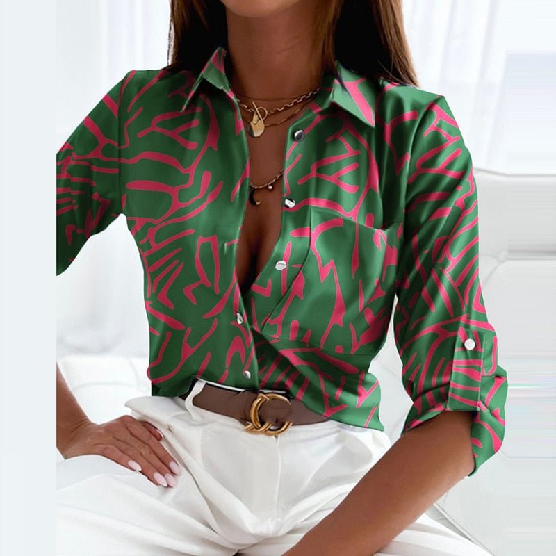 Evy | Chic Geometric Print Button-Up Blouse With Collar