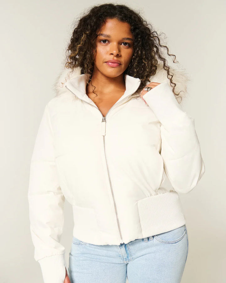Thea | Chic Quilted Puffer Jacket With Faux Fur Hood