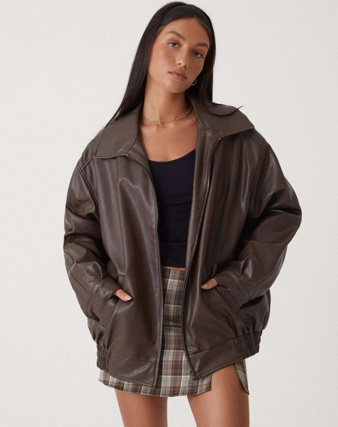 Sybil | Chic Oversized Leather Bomber Jacket Women