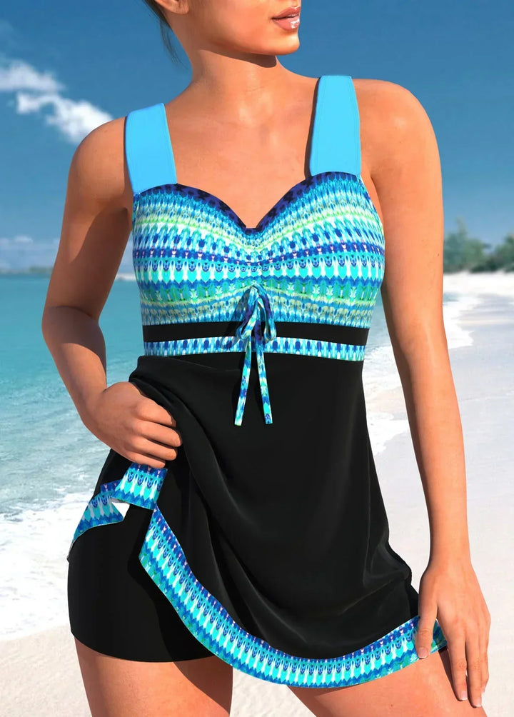 Jessa | Nautical Tankini With Shorts - Navy Striped Sweetheart Swimsuit