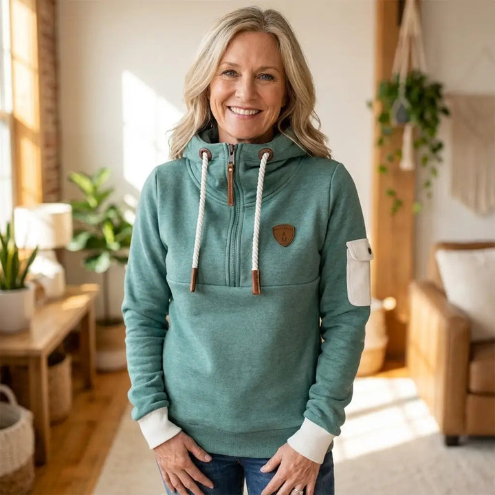 Elise | Chic Half-Zip Pullover Hoodie With Drawstring Details