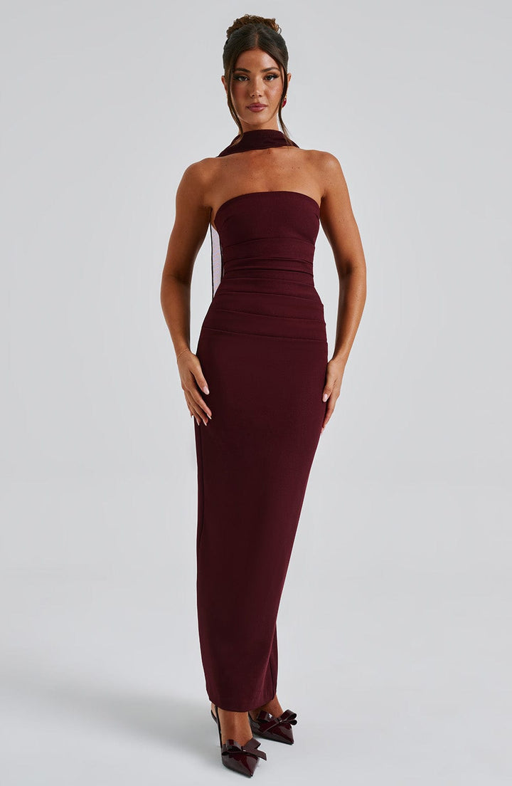 Riley | Elegant Strapless Halter Maxi Dress
