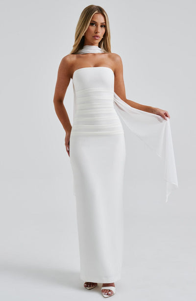 Riley | Elegant Strapless Halter Maxi Dress