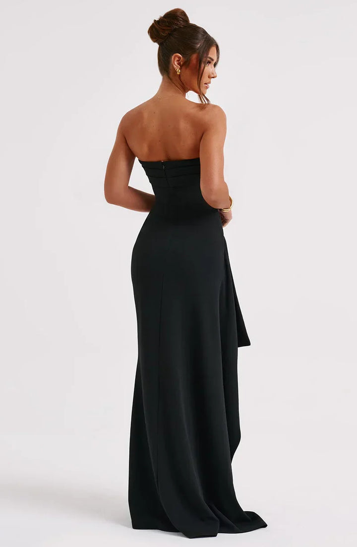 Sybil | Elegant Strapless Maxi Gown With Thigh High Slit