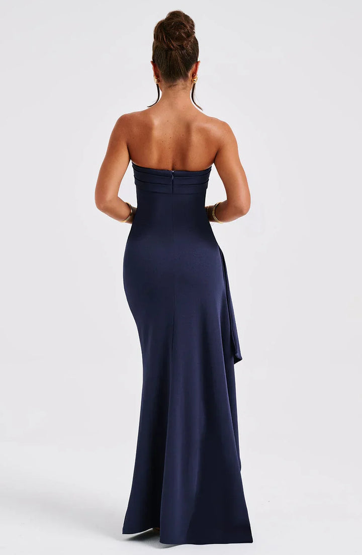 Sybil | Elegant Strapless Maxi Gown With Thigh High Slit