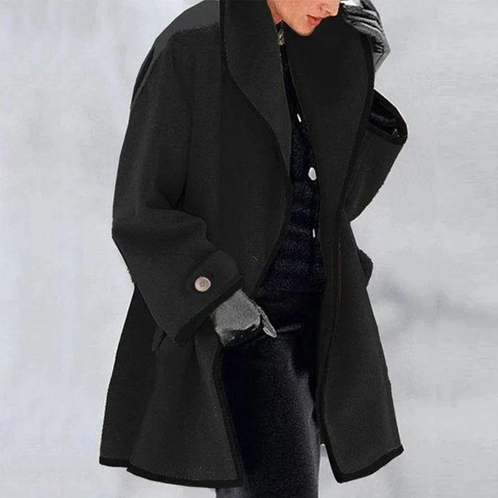 Theodora | Elegant Double Breasted Oversized Coat With Black Trim